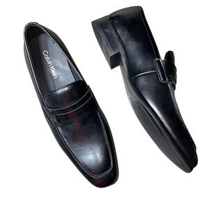 Calvin Klein Black Slip On Dress Shoes Men’s US 8 EUR 41 Silver Logo loafers